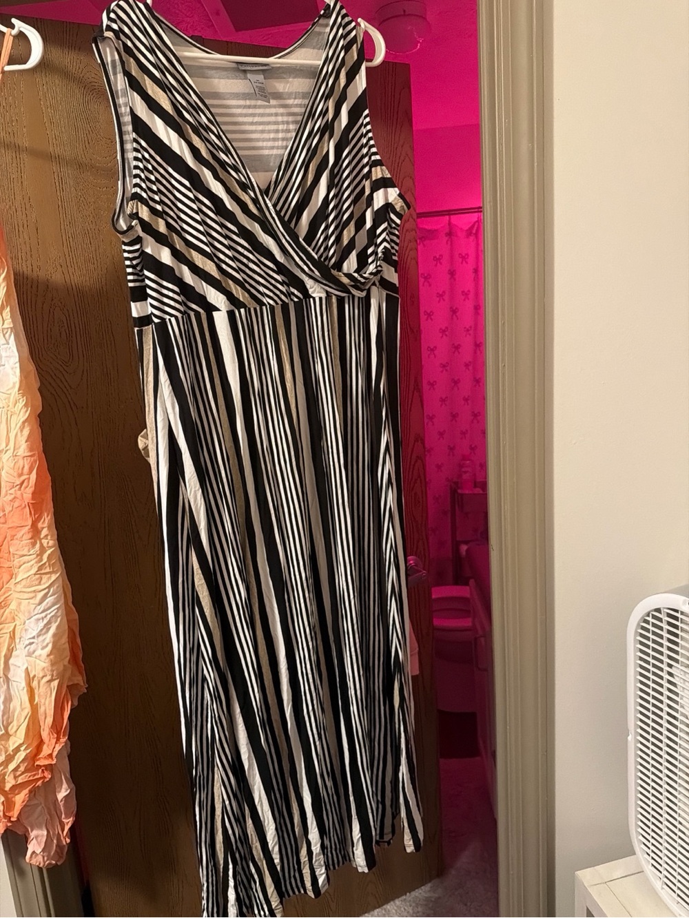 Catherines Black and White Striped Wrap-Style Maxi Dress